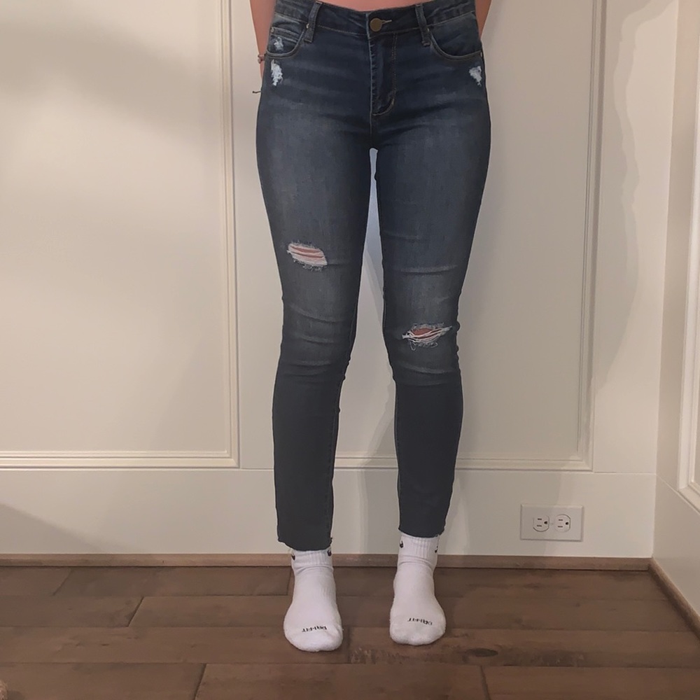 Navy blue wash articles of society skinny jeans